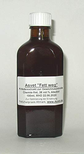 Asvet 100ml Fett weg Kräuter Tropfen zum Abnehmen 100% vegan natürlich Appetithemmer Fatburner für Body Verdauung Stoffwechsel