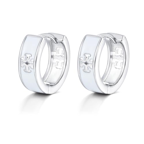 Estrellique 925 Sterling Silber Ohrringe Creolen Weiß Kreuz Motiv Vintage Kreolen Ohrringe mit Ausschnitt Unisex Silber 925 Creolen für Damen Herren Hypoallergen Gothic Ohrschmuck mit Geschenkbox