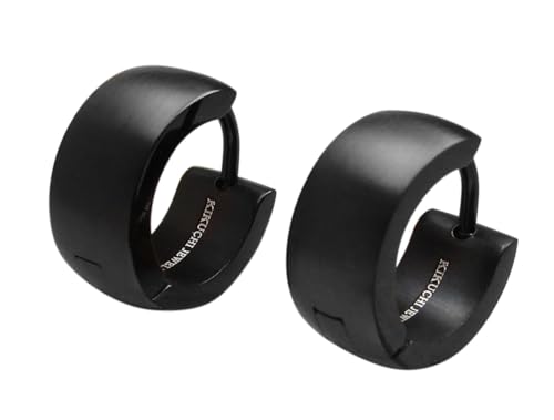 Herren Ohrringe Schwarz Matt Titan Stab Männer Edelstahl Klapp Creolen Gebürstet Bogen Gewölbt 13 mm 6 mm Ohrclicker ERTS008