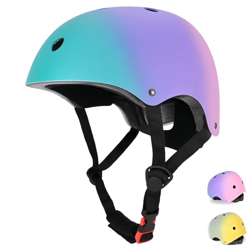 PIPIZHU Skaterhelm Fahrradhelm für Kinder Mädchen und Jungen Verstellbar Belüftung Sicherheit leicht Helm für Fahrrad Skateboard Scooter Kind Grün Lila Rosa Größe S 51-54cm