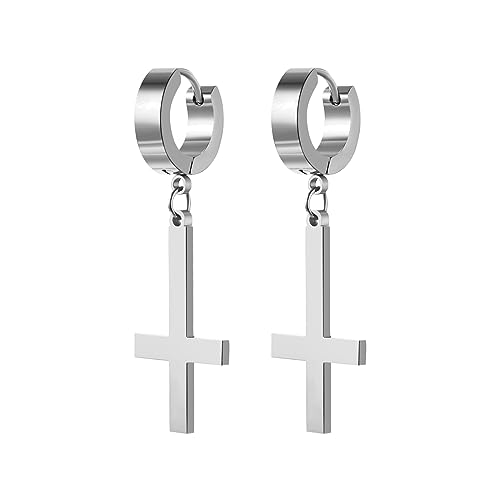 Cupimatch Kreuz Ohrringe Silber Ohrstecker Inverted Cross Creolen Edelstahl Ohrringe Gothic Herren Damen Upside Down Kreuz Ohrringen