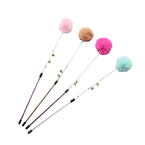 Toddmomy 2stücke Katzenstockspielzeug Federwedel für Katzen Interaktives Katzenspielzeug mit Plüschball Glöckchen Abs-perlen zum Spielen zu Hause Rosa Braun