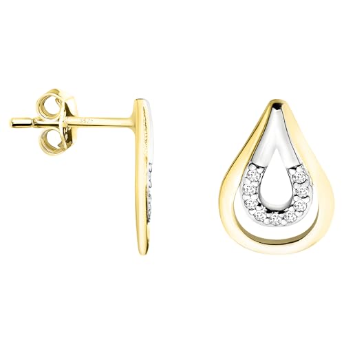 SOFIA MILANI - Damen Ohrringe 925 Silber - teils vergoldet golden mit Zirkonia Steinen - Bicolor Tropfen Ohrstecker - E1694