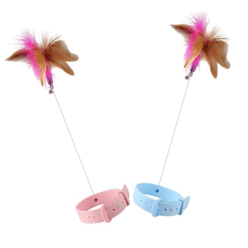 VICASKY Interaktives Katzenspielzeug 2 Stück Mit Federwedel Aus Weichem Material Katzenhalsband Spielzeug Für Drinnen Kätzchen Und Katzen