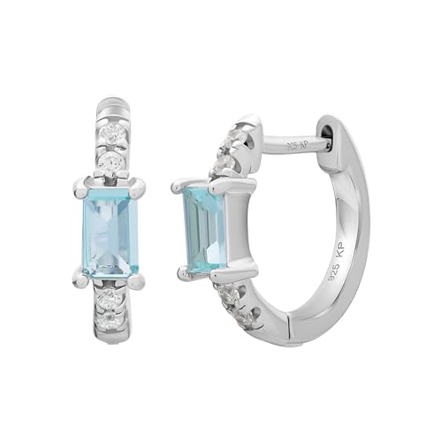 cai Damen Creole 925 Sterling Silber mit Zirkonia und Aquamarin 925 - Sterling Silber 2 0cm Glänzend Aquamarin weiß 358215822R