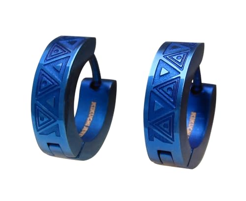 Kikuchi Klapp Creolen Herr Titan Stäbchen Edelstahl Ohrringe Männer Blau Reliefarbeit Totem Tattoo ERTS027