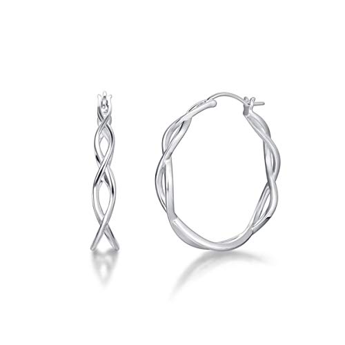 Creolen Ohrringe Twisted Unendlichkeit Huggie aus 925 Sterling Silber mit Weißgold Plattiert Vintage Schmuck für Damen Frauen Mädchen - Durchmesser 35 mm Breite 6 mm