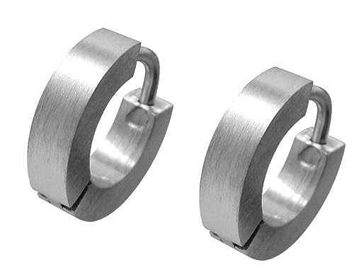Kleine Ohrringe Silber Matt Allseitig Gebürstet mit Titan Stab 12 mm 3 mm Damen Herren XS Edelstahl klapp Creolen Klein Kantig Gerade Ohrstecker Ohrclicker ERTS030