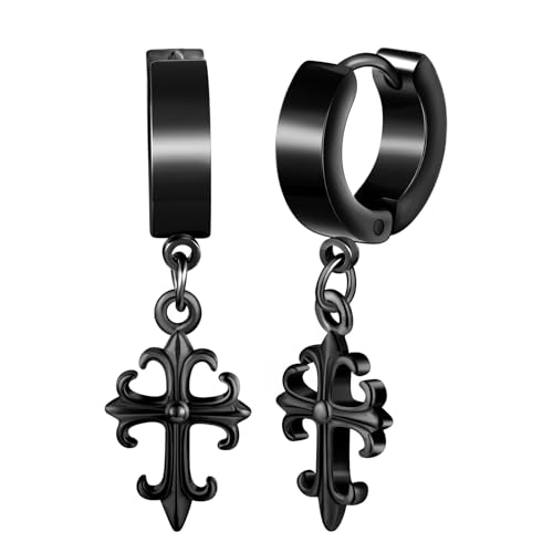 Yumilok Herren Creolen Ohrringe Edelstahl Damen Ohrstecker Kreuz Ohrhänger Klappcreolen Huggie Ohrknorpel Piercing