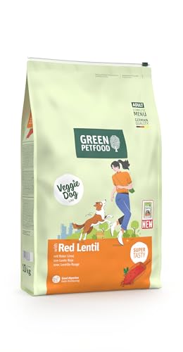 Green Petfood VeggieDog mit roter Linse 1 x 10 kg Adult Premium Trockenfutter für ausgewachsene Hunde 100% vegetarisch weizenfrei besonders verträglich mit Flohsamenschalen 1er Pack