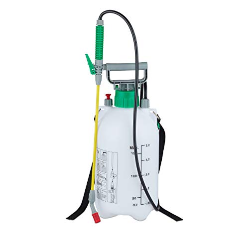 Relaxdays Set of 4 Pressure Sprayers 5L 4er Set Drucksprüher 5 Liter Sprühdose Schlauch Gießlanze Pumpwirkung Garten verstellbar 70 30% Kunststoff Weiß Grün Gelb 5 l