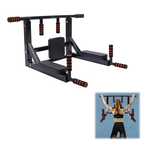 BJTDLLX 440 Lbs Klimmzugstange Wandmontage Multifunktional Klimzugststange Klimmzug Upgrade Pull Up Dip Station für Home Gym Übungsgeräte Stand für Dip Schwarz