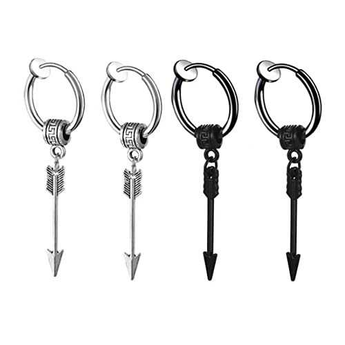 2 Paar Edelstahl-Clip-Ohrringe Punk-Edelstahl-Pfeil-Keulen-Ohrringe Creolen Männer Frauen Mädchen männliche Ohrringe Ohrmanschette Non Piercing Ring Ohrringe
