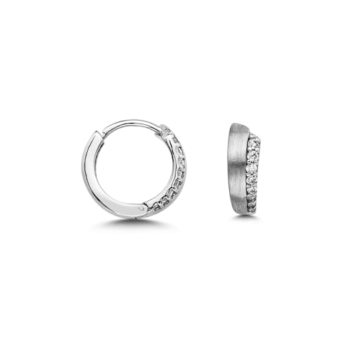 CASSINI Ohrringe Silber 925 Creolen Silber 925 Klein mit Reihe an Zirkonia Steinen aus Sterling Silber Ohrringe Allergiefrei Matt Rhodiniert Creolen Nickelfreier Schmuck für Damen 3CZF