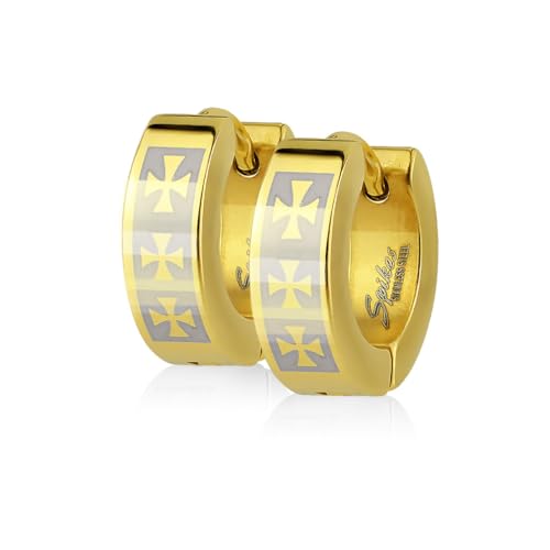 1 Paar Ohrringe CELTIC CROSSES aus Chirurgenstahl - Creolen in gold für normale Ohrlöcher