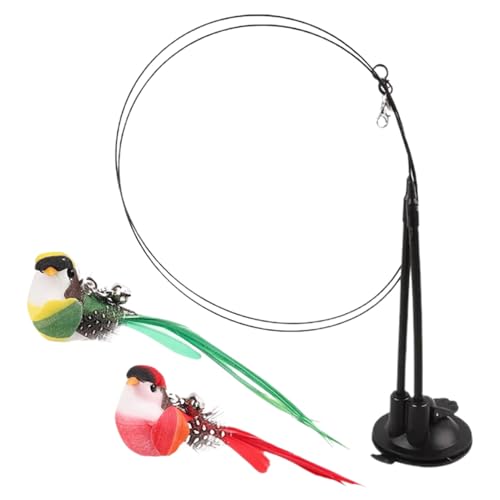 Generisch Teaser Angel Katzen Spielzeug - Federstab Spielzeug Abnehmbar Mit Saugnapf 2 Vögel Mit Zwitschergeräusch Interaktiv Für Einsames Spielen Haustiergeburtstag