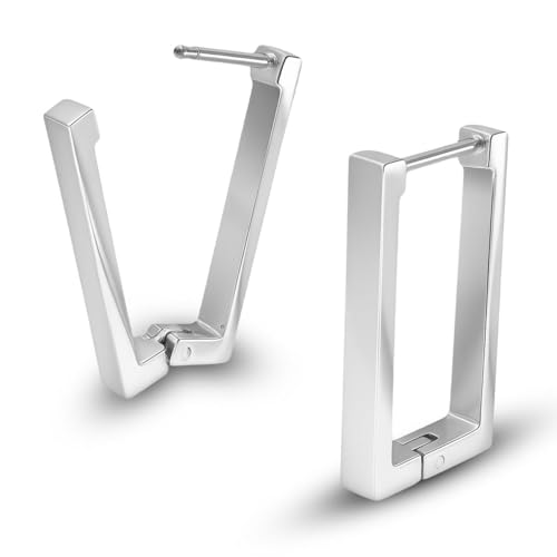 Soul-Cats Edelstahl Creolen Ohrringe silber rechteckig eckig modern Unisex Schmuck für Damen und Herren