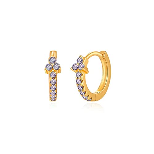 Bishilin Ohrringe Damen Silber 925 Creolen Kleeblatt mit Violett Zirkonia Gold Ohrringe Nickelfrei Modeschmuck