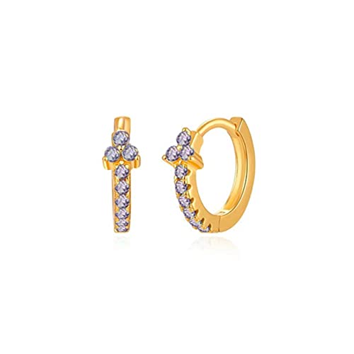 Daesar Damen Ohrringe Creole Silber 925 Ohrringe Kleeblatt mit Violett Zirkonia Frauen Creole Gold Nickelfrei Modeschmuck