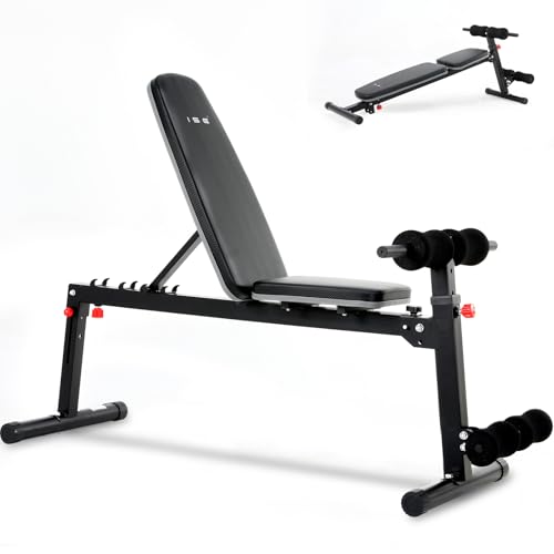 ISE Hantelbank Klappbar Verstellbar Multifunktions Schrägbank mit Beinstütze Trainingsbank Bauchmuskeltrainer mit 5-fach verstellbarer Rückenlehne für Ganzkörper Workout Sit Up Bank