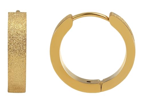 Akzent Damen Creolen Ohrringe Edelstahl 14mm Sandgestrahlt goldfarbig Klapp-Creolen Ohrschmuck Frauen Geschenkidee