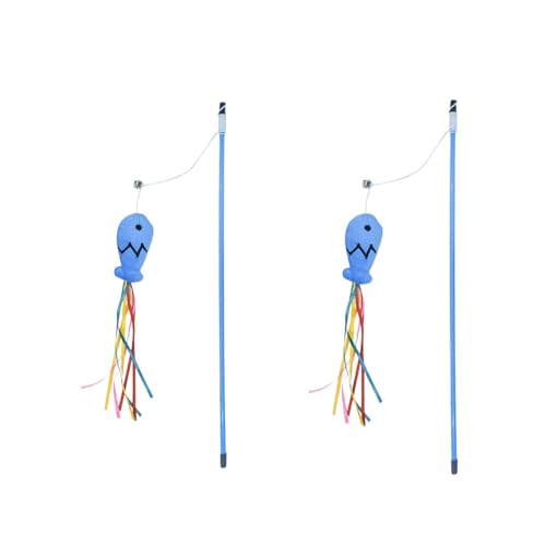 Opemg 2 x blaue Katzenstab Katzenspielzeug tragbar Fisch-Design sichere bunte Bälle Katzen