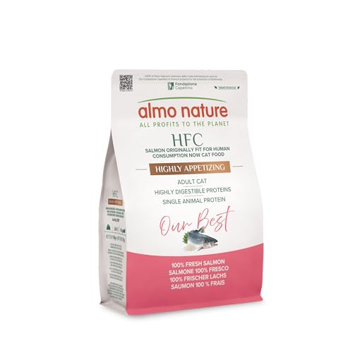 Almo Nature HFC Our Best - Highly Appetizing - Trockenfutter für Katzen - Frischer Lachs - Lebensmittelqualität Glutenfrei Monoprotein Sehr Schmackhaft - 300g
