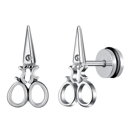 Yumilok Damen Herren Creolen Ohrringe aus Edelstahl mit Schere Ohrstecker Knorpelohrringe Piercing Huggie