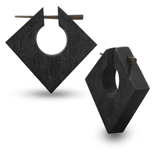 Soul-Cats 1 Paar Holz Holz Creolen Holzohrringe Horn Stift eckig geometrisch Tribal Stern groß braun Modell 2