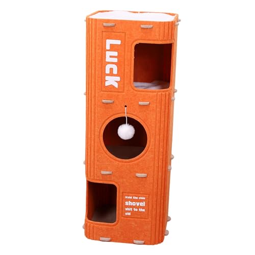 Fzaqwen Katzenkletterhaus Katzenbaum Geschlossen Kratzfest Gemütlich Zum Spielen Im Innenbereich Katzenspielhaus Versteck Höhle Kätzchenbett für Den 3-lagiges Orange