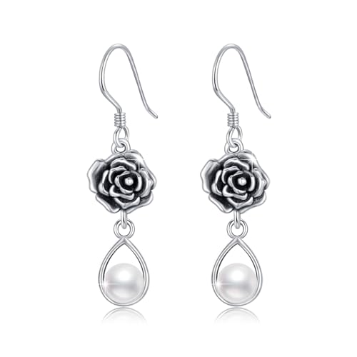 Perlen 925 Sterling Set Perlenohrringe Rose Tropfen Hängend Perlen Ohrhänger Modeschmuck Geschenke für Damen Mädchen