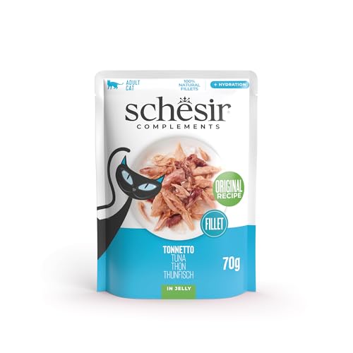 Schesir Thunfischfilets Gelee ergänzendes Nassfutter für Katzen Originalrezept 100% natürlich 12 Beutel 70 g