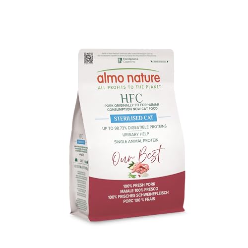 Almo Nature HFC Our Best - Adult Sterilized - Trockenfutter für sterilisierte Katzen - Frisches Schwein - Zur Gewichtskontrolle Lebensmittelqualität Glutenfrei Monoprotein - 300g