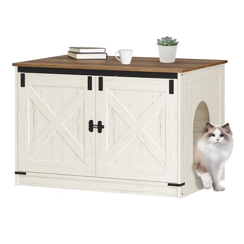 Hzuaneri Katzenklo Schrank Katzenschrank Katzentoilette mit Herausnehmbarer Trennwand Katzenhaus Umkehrbarer Eingang Links oder Rechts als Sideboard 80 x 50 x 54 cm Vintagebraun-Weiß CB86614X