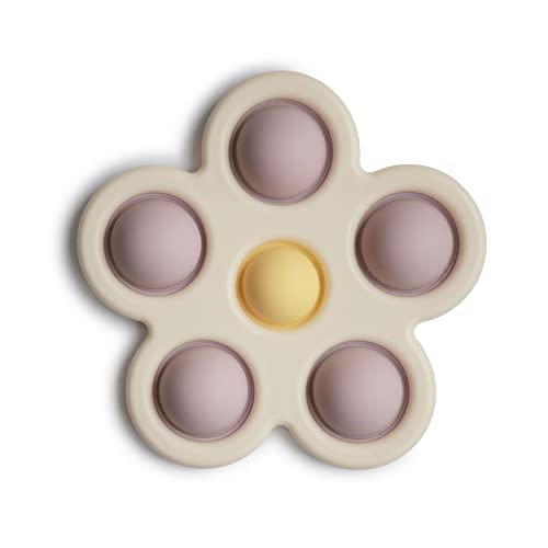 Mushie Blume Pressspielzeug für Babys Sensorisches Konzentration Aufmerksamkeit Zartes Lila Narzisse Elfenbein