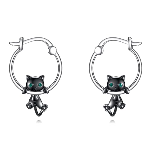 POPLYKE Schwarze Katze für 925 Sterling Katze für Mädchen Schwarze Katze Geschenke Katze Schmuck