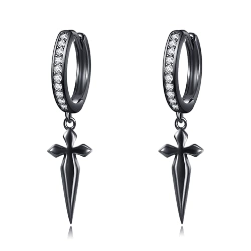 925 Sterling Silber Creolen Silber Schwarzes Kreuz Ohrringe für Frauen Mädchen Männer Junge Frauen Teenager Mädchen Kind Damen Herren