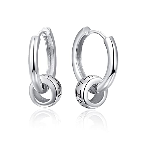 Huggie Creolen 925 Sterling Silber Wikinger Rune Kreis Perlen Huggie Scharnier Creolen Ohrring für Damen Herren