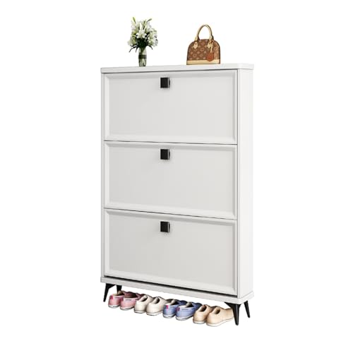 Weißer Schuhschrank mit offenem Stauraum freistehendes Schuhregal für Eingangsbereich Wohnzimmer und Schlafzimmer platzsparendes Design kompakte Größe 80 x 26 cm