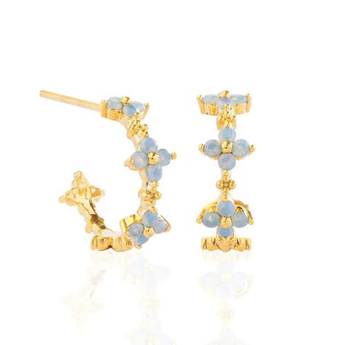 FFWTPY Runde Blumen Ohrringe Zirkonia Creolen Damen Schmuck Kleeblatt Ohrstecker Elegante Kristall Ohrschmuck