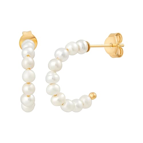 cai Damen Creolen 925 - Sterling Silber 1 6cm Glänzend Perle gelb 274210126V