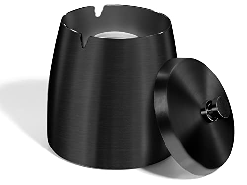  für Draussen Groß Deckel Geruchsdicht Windaschenbecher Standaschenbecher für Draußen Edelstahl für Zigaretten Ashtray Sturmaschenbecher für Draußen Innen Schwarz L