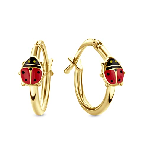 Miore Marienkäfer Creolen für Kinder 9 Karat 375 Gelbgold 14 mm Gold Emaille Goldfarben Emaille