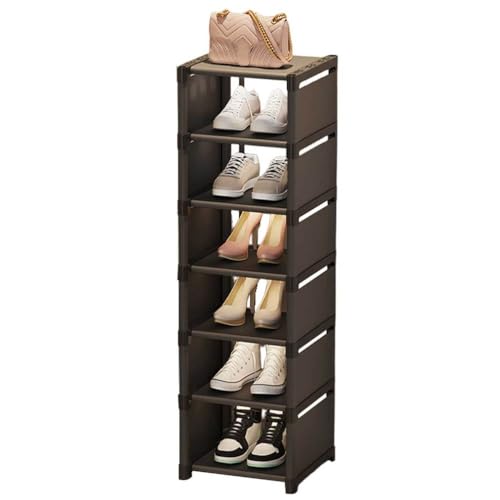 DECORN Schmales hohes Schuhregal für den Eingangsbereich Vertikales stapelbares Schuhregal aus Metall - Platzsparender Eck-Einzelschuhhalter für Schrank Flur Garage und Flur Schwarz 7 Tier