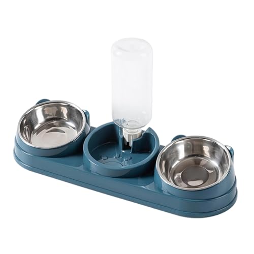 Colcolo Dreifacher Katzennapf für Nass- und Trockenfutter Abnehmbarer Futternapf für Haustiere erhöhter Katzennapf für Häschen Hamster und Kaninchenwelpen Dunkelblau