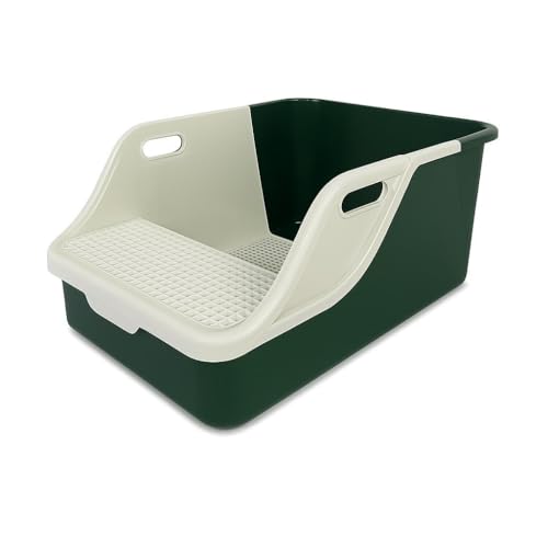 Petix Katzentoilette mit Sieb XXL große Siebtoilette mit Sandfilterschaufel Spritzschutz 72 X 41X 29 cm Katzentoilette leicht zu reinigen Grün Weiß