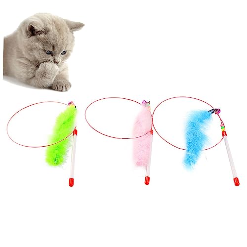 TOYANDONA 3stücke Federwedel für Katzen aus Stahldraht mit Kunststoffgriff Bunte Flirtstabs als Interaktives Katzenspielzeug um Kratzen an Möbeln zu Verhindern Haustierbedarf für Hause
