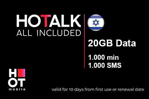 Hot Mobile Israel Prepaid-SIM-Karte 20 GB in Israel 1000 Minuten 1000 SMS 4G LTE Obligatorische Aktivierung auf unserem Portal www Marco Polo Mobile com
