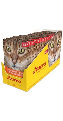 JOSERA Soup Huhn mit Karotte Spinat 16 x 70 g Adult Premium Nassfutter für ausgewachsene Katzen Huhn in Suppe mit Gemüse getreidefrei Katzenfutter nass im Frischebeutel 16er Pack