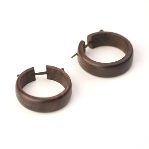 81stgeneration Klobige Holz-creolen für Damen 23 Mm Holzbraune Handgefertigte Ohrringe Tribal Runde Baumeln Boho Ohrringe Strandschmuck aus Holz